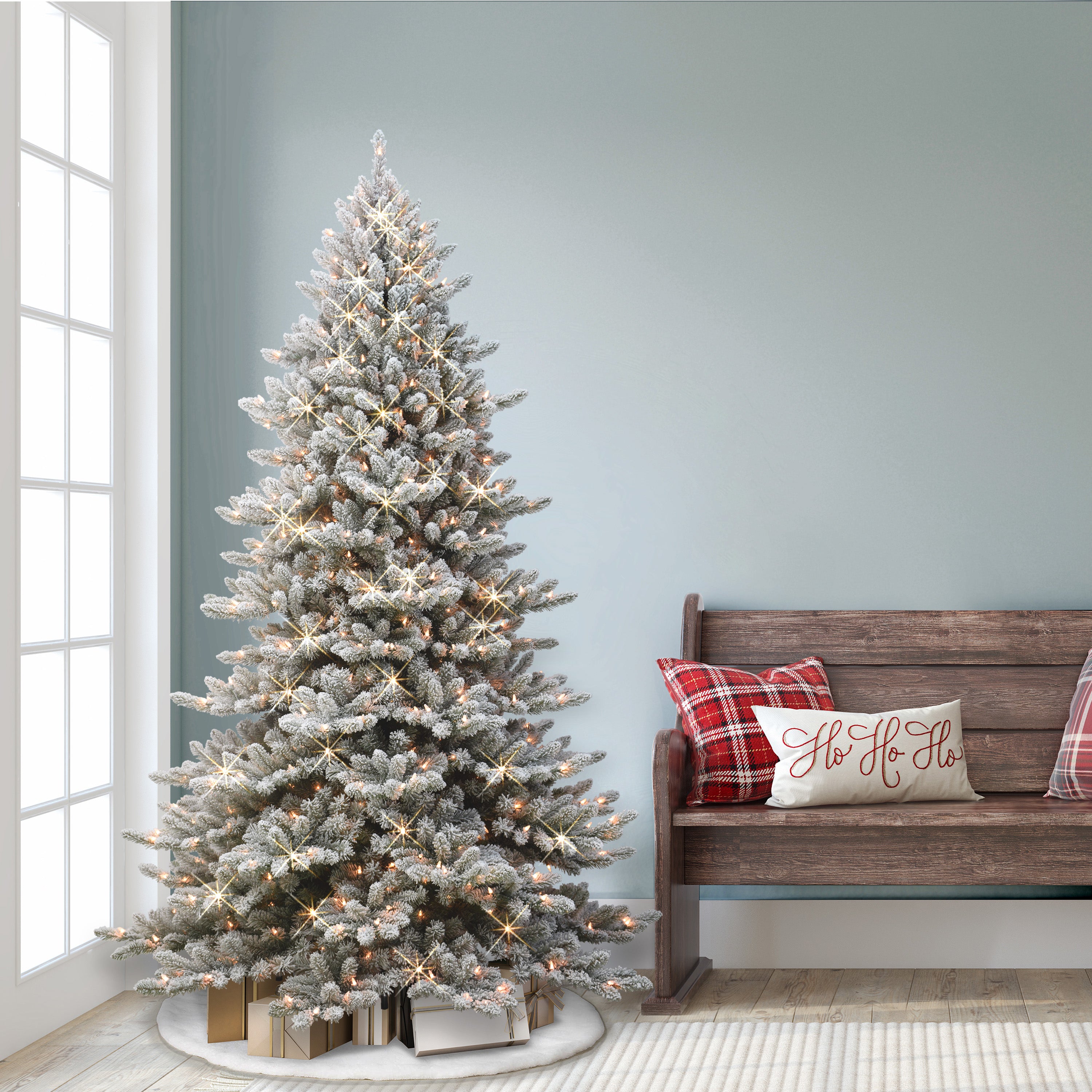 6.5ft Pre-Lit Flocked Royal Majestic Frase Fir Tree